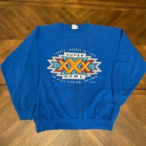 Vintage 1996 Super Bowl XXX Sweatshirt XL Blue Sun Devil Stadium Arizona USA